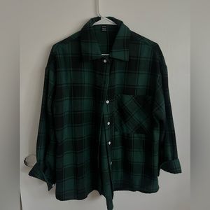 Dark Green and Black Checkerboard Long Sleeve button down Shirt Large